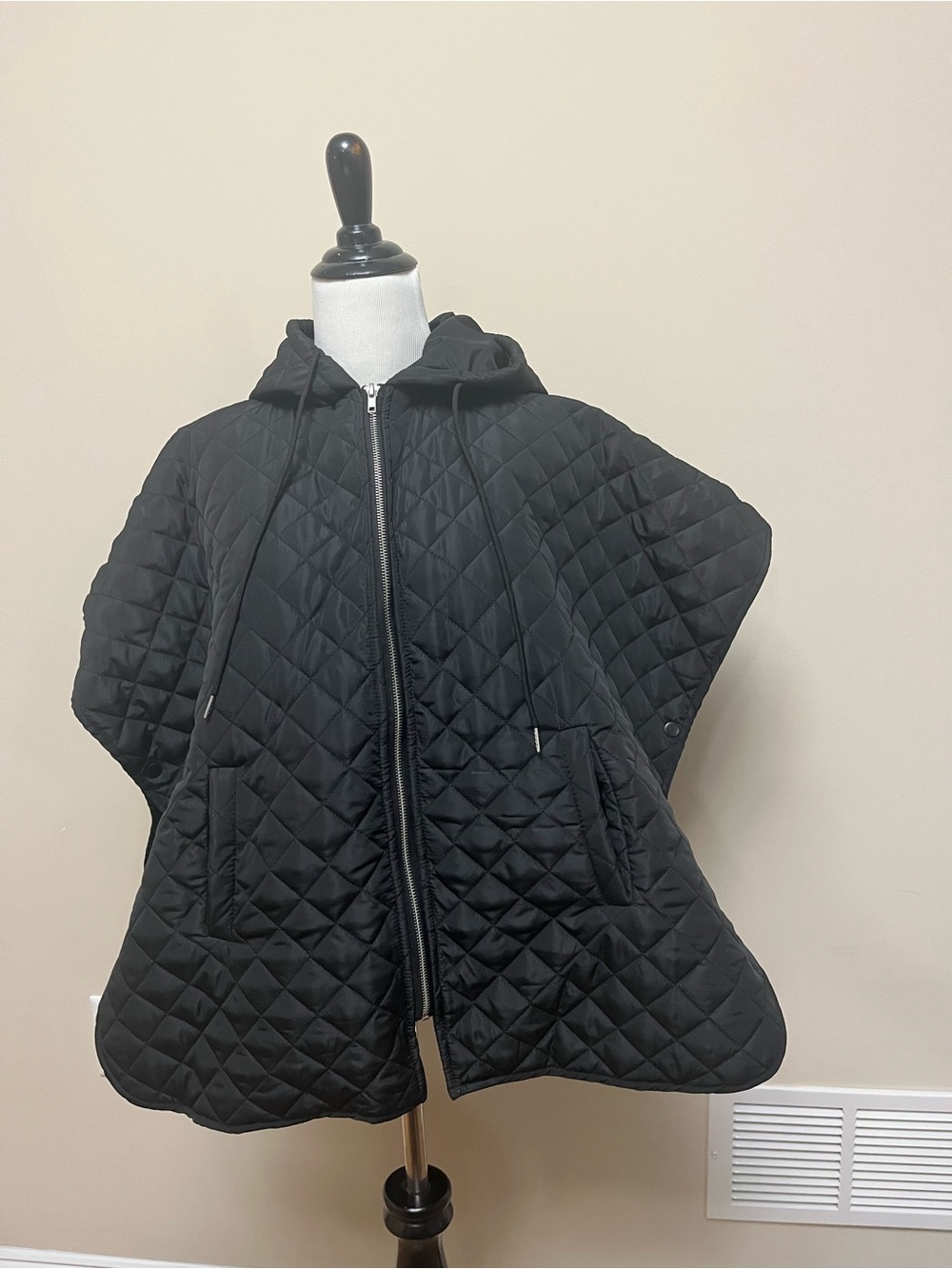 Ann Taylor Black Quilted Hooded Cape Jacket